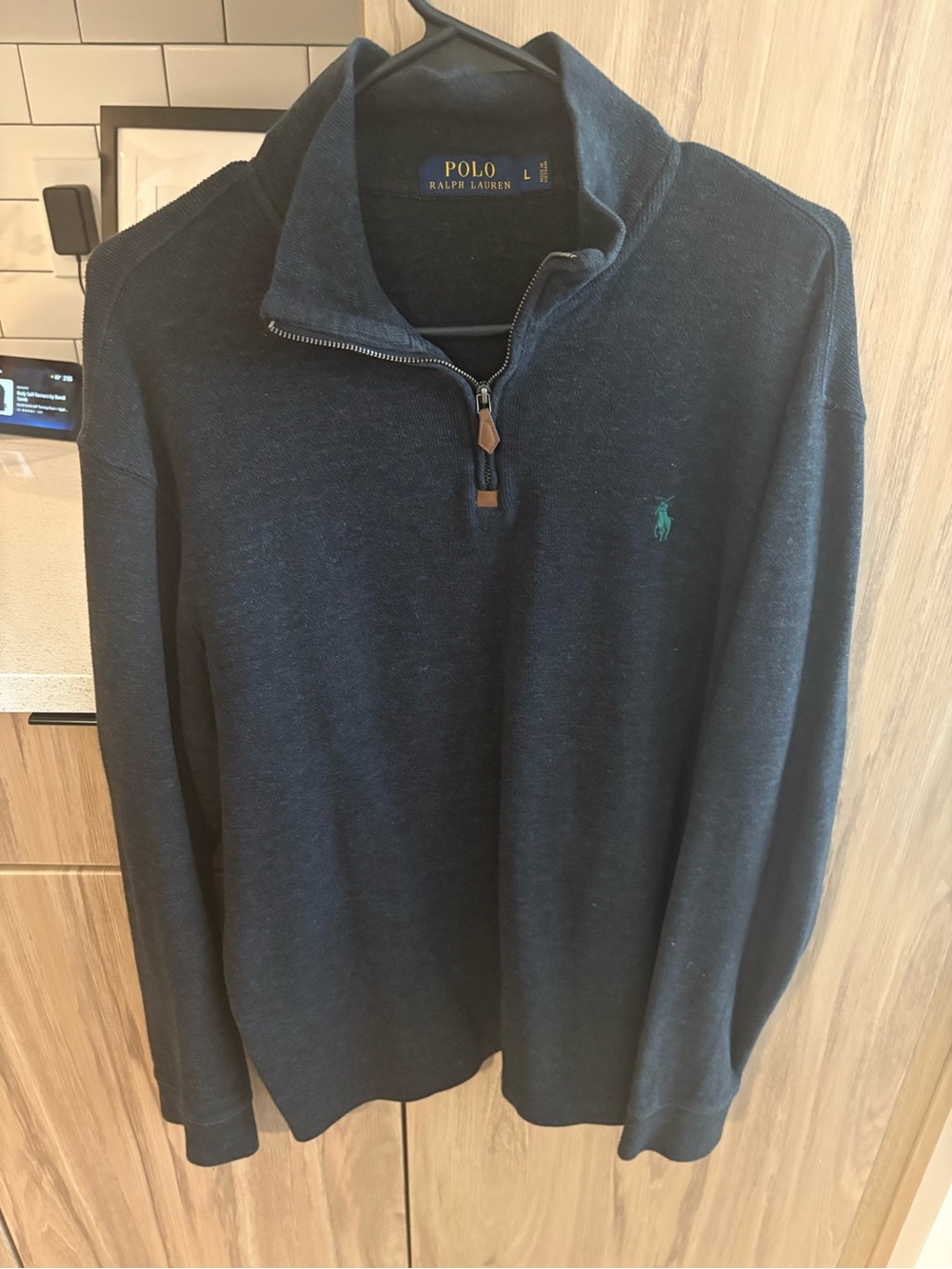 Polo by Ralph Lauren Gray Navy Half-Zip Sweater with Green Pony